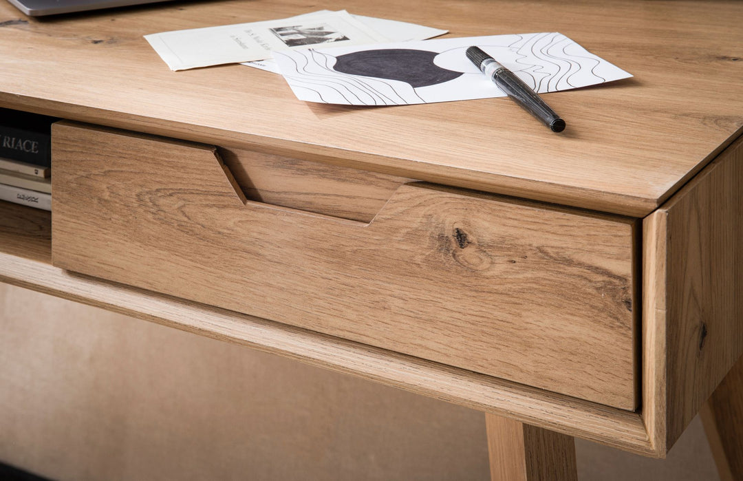 120x55x77 cm egetræsskrivebord med opbevaringsplads, skandinavisk designkontorbord med skuffer