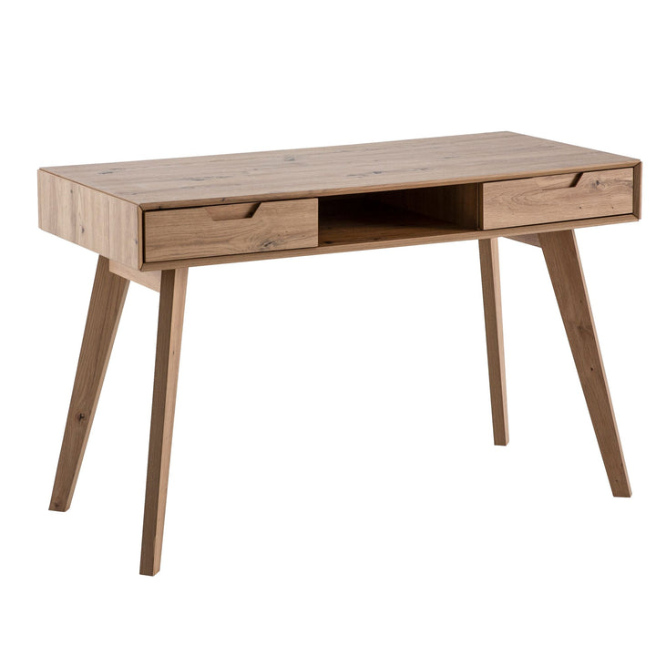 120x55x77 cm egetræsskrivebord med opbevaringsplads, skandinavisk designkontorbord med skuffer