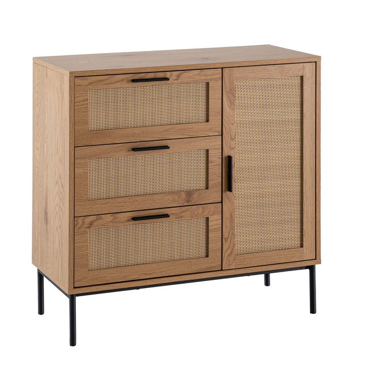 Smuk kommode i japandi-stil, rattanflet, 80x82x36 cm, naturfarvet