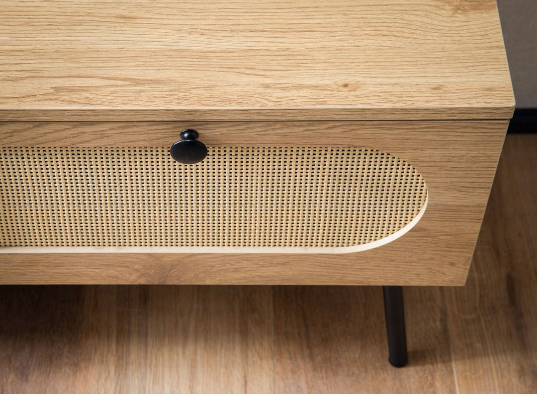 Smukt tv-bord / lav kommode, rattanflet, 100x45x40 cm, naturfarvet