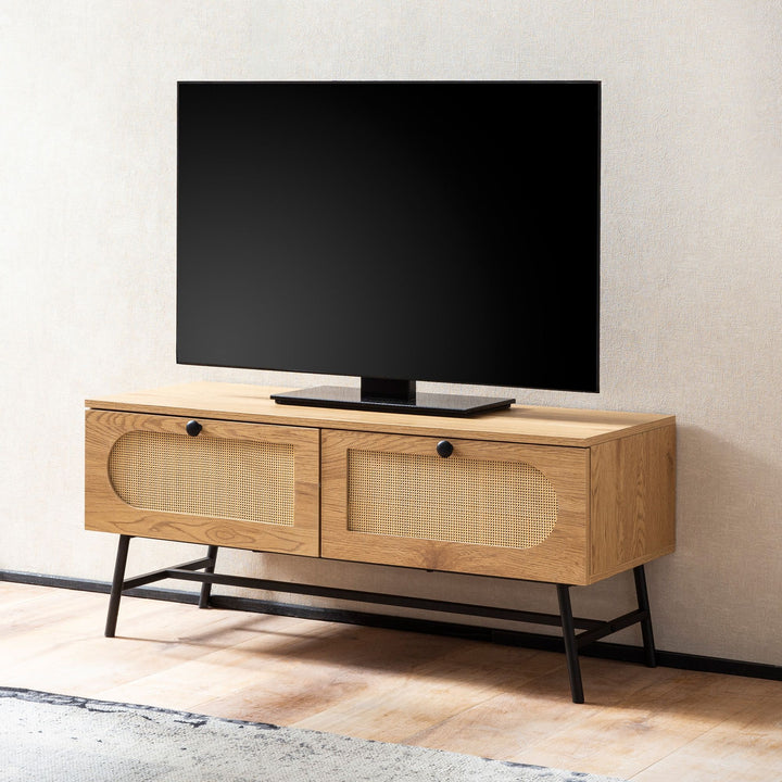 Smukt tv-bord / lav kommode, rattanflet, 100x45x40 cm, naturfarvet