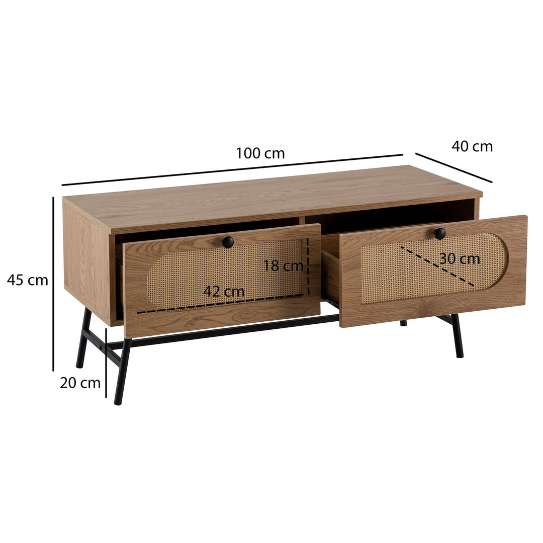 Smukt tv-bord / lav kommode, rattanflet, 100x45x40 cm, naturfarvet