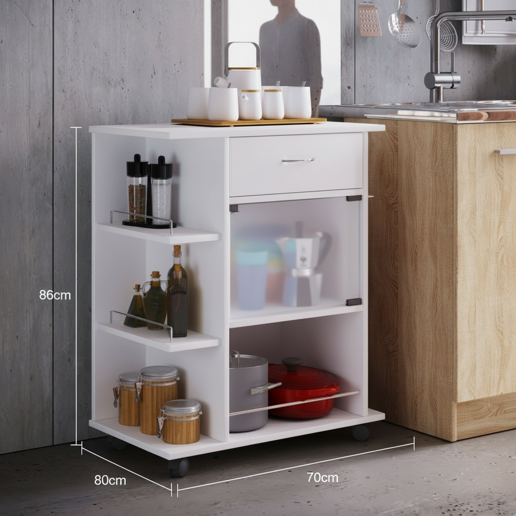 Køkkenvogn i moderne look, hvid