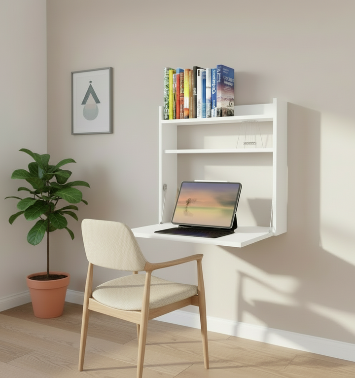 Pladsbesparende vægskrivebord, 60 x 60 x 57 cm, hvid