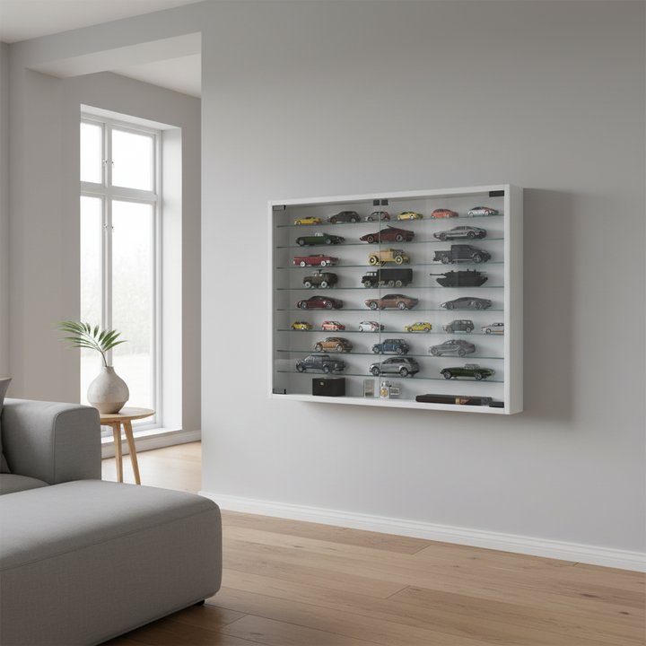 Vitrineskab Mandosa XXL hvid – 60x80x10 cm – vægmontering med glashylder