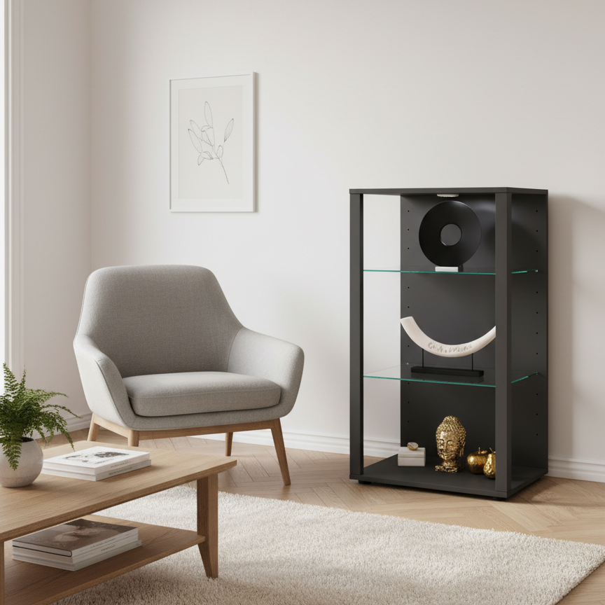 Vitrineskab, H. 90 x B. 52 x D. 44 cm, antracit