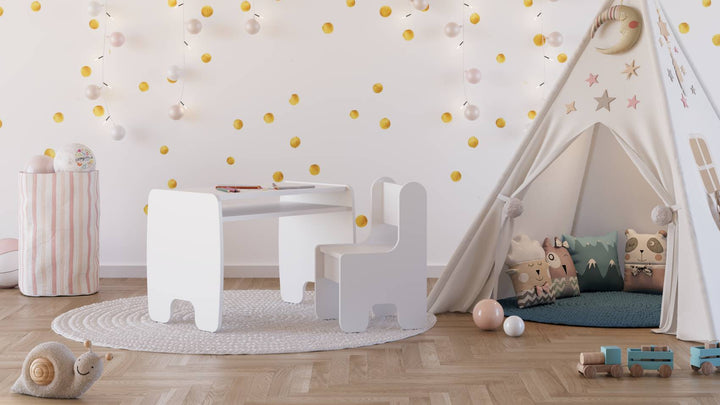 Børnebord + stolesæt - hvid