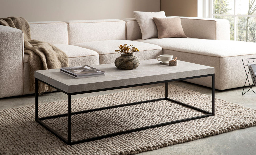 sofabord 120x60x38 cm sandfarvet sofabord i stenlook