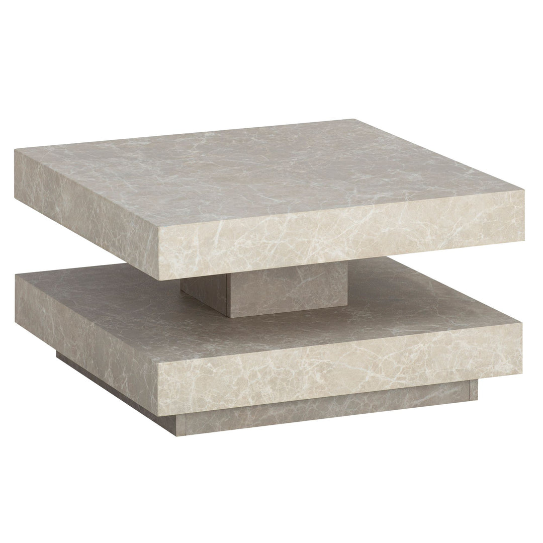 Sofabord 60x60x34 cm, sandfarvet sofabord i stenlook, moderne design stuebord med opbevaring, firkantet, beige loungebord, lille sofabord