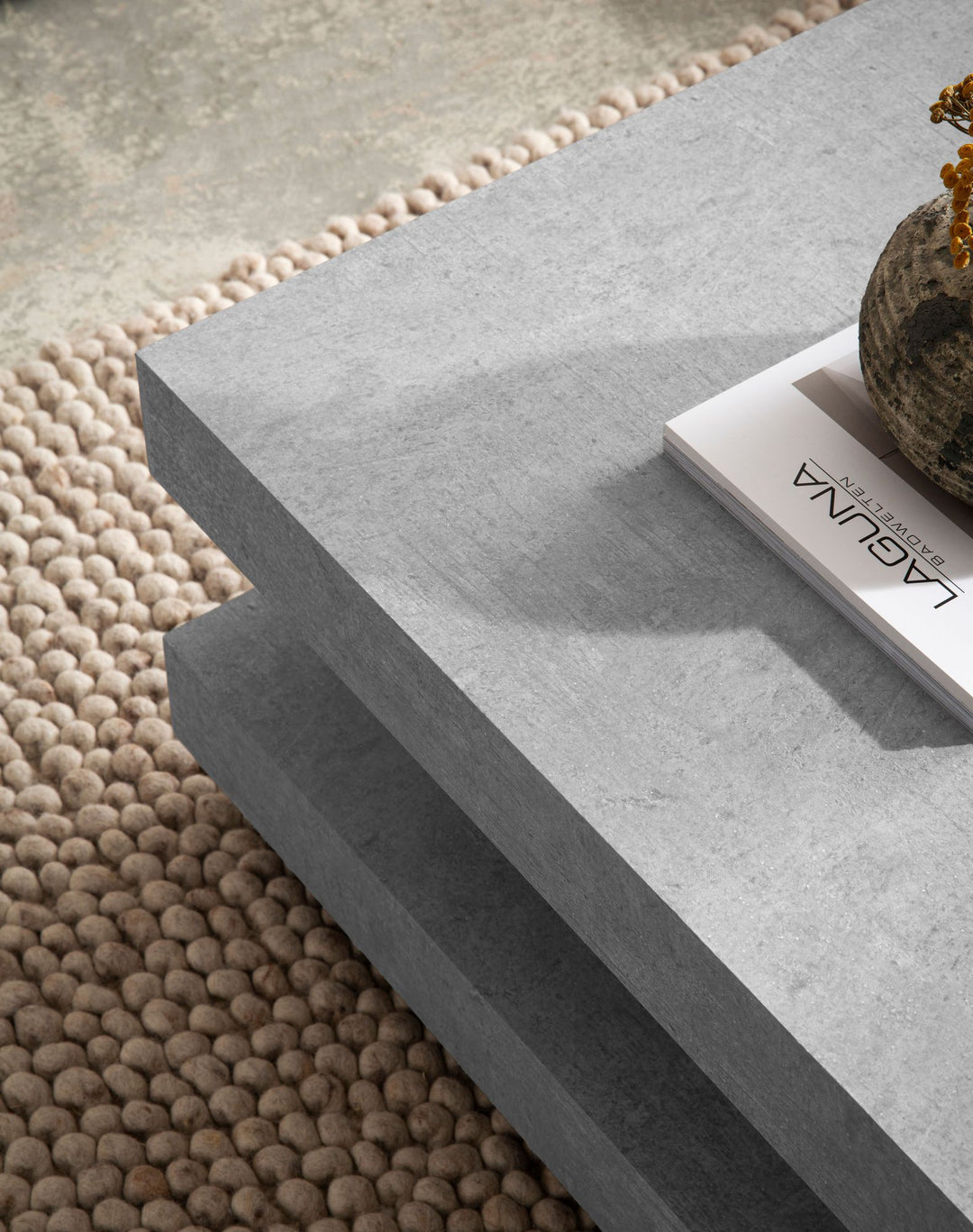 Sofabord 60x60x34 cm Gråt sofabord i betonlook Moderne designer stuebord med opbevaring Firkantet, loungebord Lille, sofabord