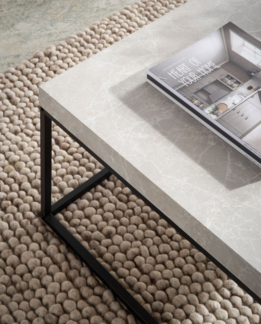 sofabord 120x60x38 cm sandfarvet sofabord i stenlook