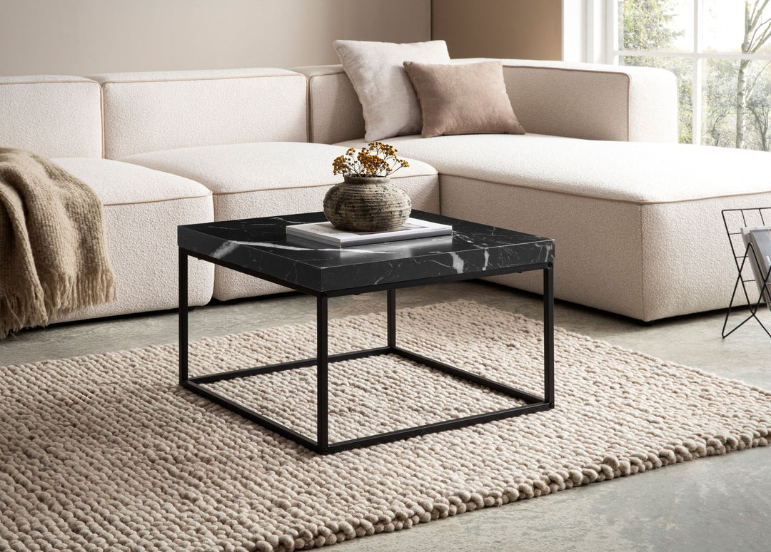 Kvadratisk sofabord i sort marmorlook - 60 x 60 cm - Metalstel