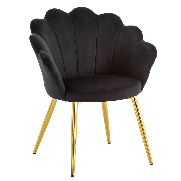 Elegant polstret stol med tulipanryg, sort med guldfarvede ben