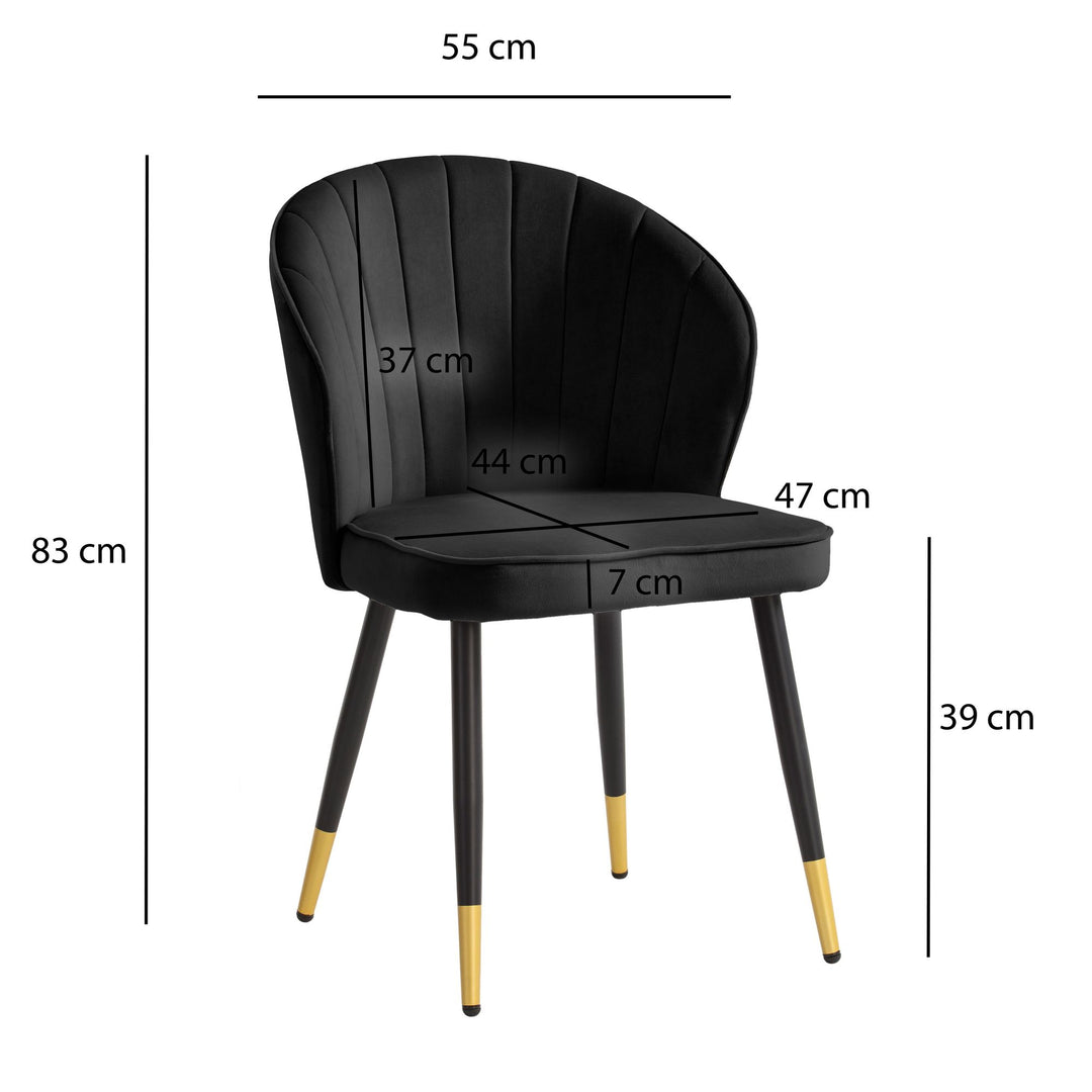 Spisebordsstole i sort velour - Sæt med 2 - Metalben