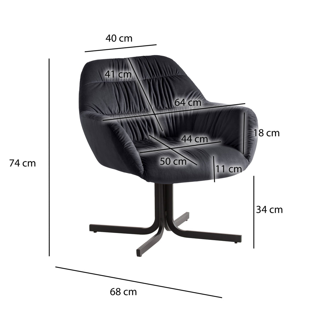 Loungestol i sort velour med metalben