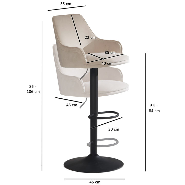 Elegant Hygge: Beige barstol med Fløjlsbetræk & Ryglæn (Justerbar, 100 kg)