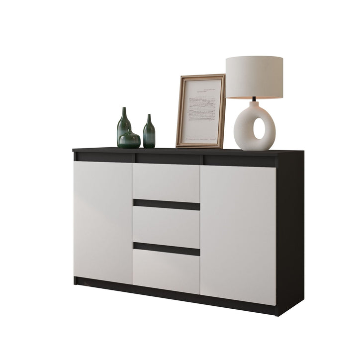 MIKEL - Kommode med 3 skuffer - antracit-grå / mat hvid H75cm B120cm D35cm