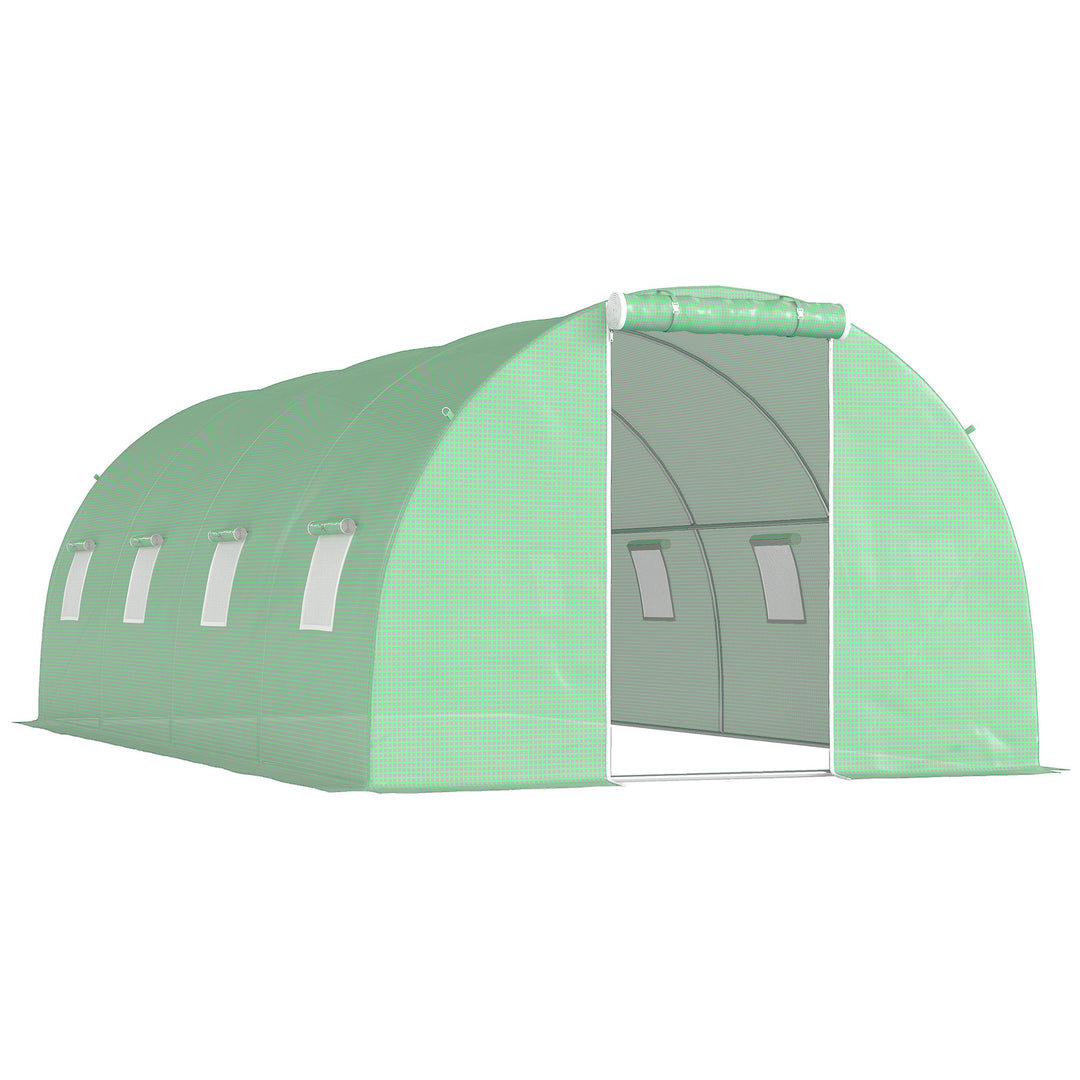 Drivhus i polytunnel med walk-in-funktion, 8 vinduer med insektnet, robust film, stålramme, 6 x 3 x 2 m, grøn
