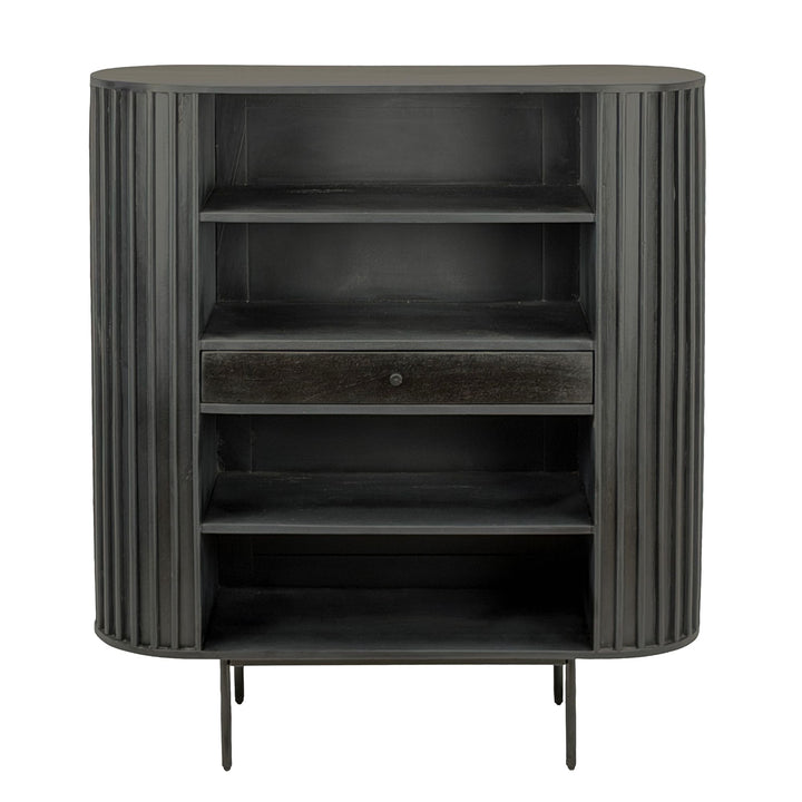 Massivt træreol Mango 105x122 cm lameldesign sort