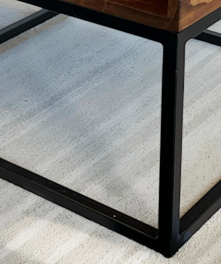 Sofabord 60x60x40 cm, massivt sheeshamtræ/metal, firkantet sofabord, stuebord med opbevaring, sofabord i massivt træ, lille sidebord, moderne firkantet stuebord