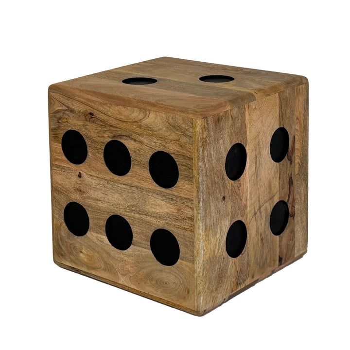 Kubeformet skammel af massivt mangotræ, 41x41x41 cm, designer kubesæde og sidebord, trækubedekoration og sofabord, robust træskammel i XXL kubedesign