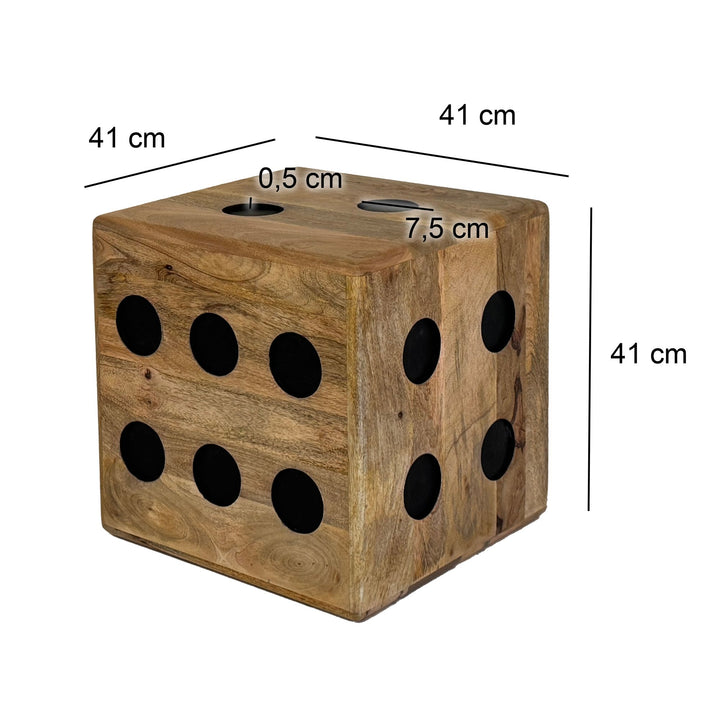 Kubeformet skammel af massivt mangotræ, 41x41x41 cm, designer kubesæde og sidebord, trækubedekoration og sofabord, robust træskammel i XXL kubedesign