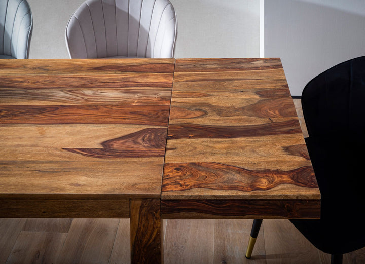 Spisebord 120-200 cm, massivt sheeshamtræ, tidløst; udtrækkeligt køkkenbord; stort rektangulært spisebord, enkelt; spisebord i træ