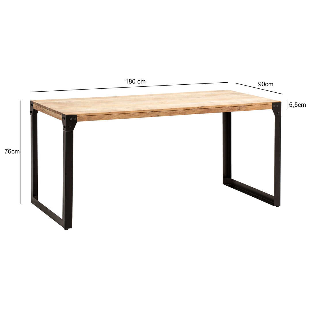 Rektangulært Spisebord 180x90 cm i Massivt Akacietræ med Metalben – Industrielt Design