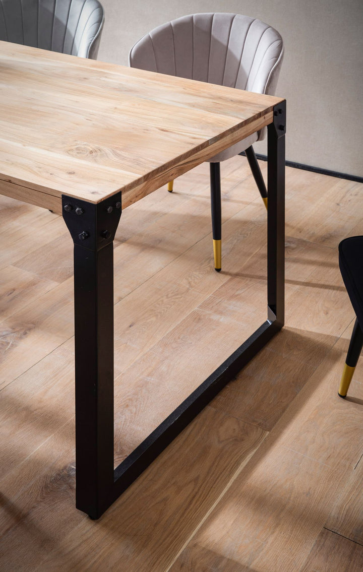 Rektangulært Spisebord 180x90 cm i Massivt Akacietræ med Metalben – Industrielt Design