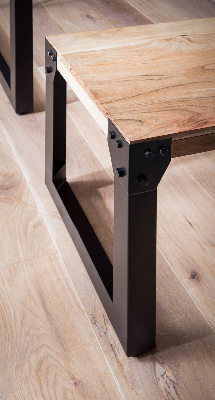 Spisebænk 160x40x45 cm, massivt akacietræ, metal, industriel stil; spisebænk i massivt træ uden ryglæn; moderne køkkenbænk/spisebænk; stor spisebænk