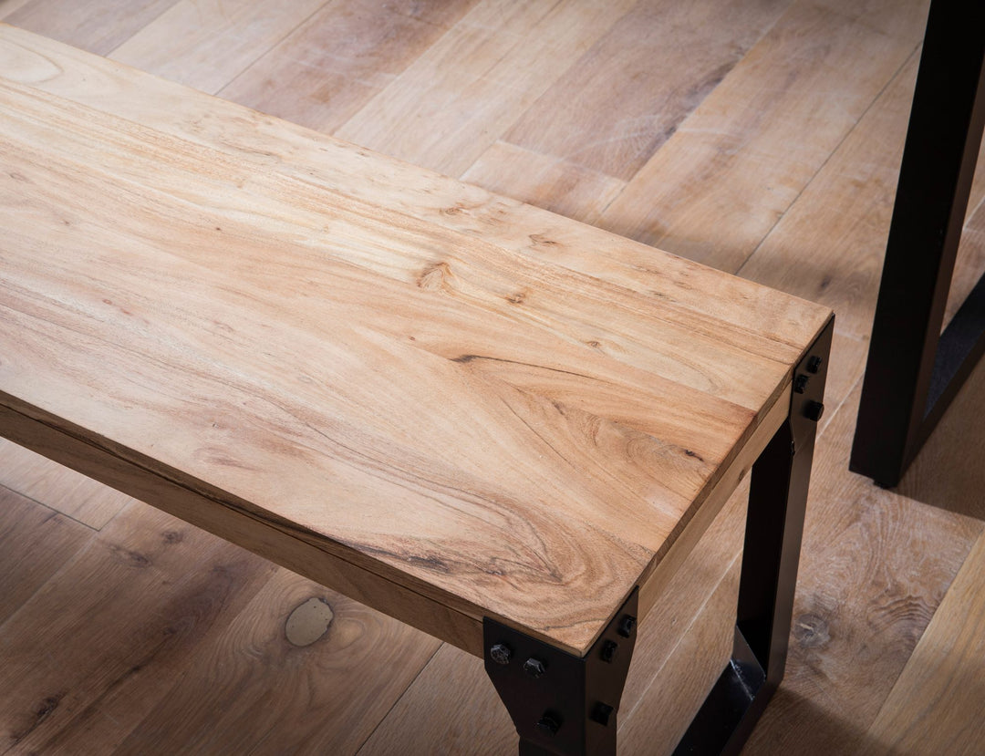 Spisebænk 160x40x45 cm, massivt akacietræ, metal, industriel stil; spisebænk i massivt træ uden ryglæn; moderne køkkenbænk/spisebænk; stor spisebænk