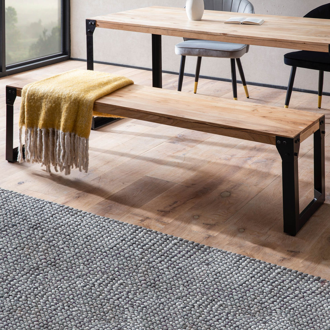 Spisebænk 160x40x45 cm, massivt akacietræ, metal, industriel stil; spisebænk i massivt træ uden ryglæn; moderne køkkenbænk/spisebænk; stor spisebænk