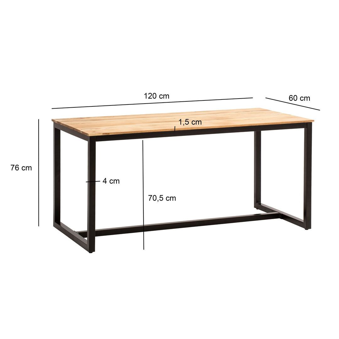 Spisebord 120x60x76 cm massivt akacietræ metal spisebord loft stil