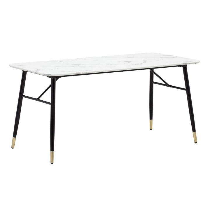Spisebord med bordplade i hvid marmorlook - 160 x 80 cm - Metalstel