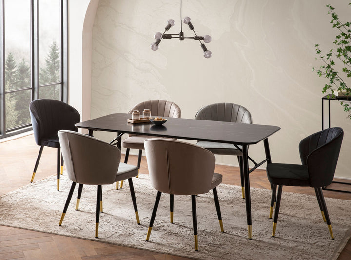 Spisebord med bordplade i sort marmorlook - 160 x 80 cm - Metalstel