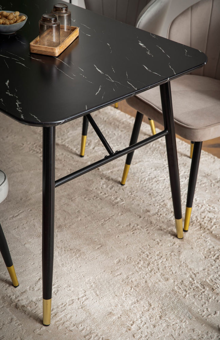 Spisebord med bordplade i sort marmorlook - 180 x 90 cm - Metalstel