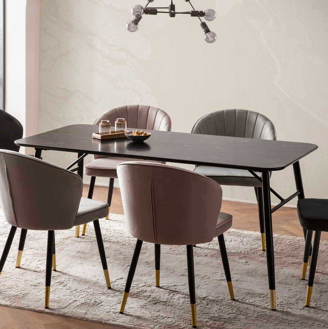 Spisebord med bordplade i sort marmorlook - 180 x 90 cm - Metalstel