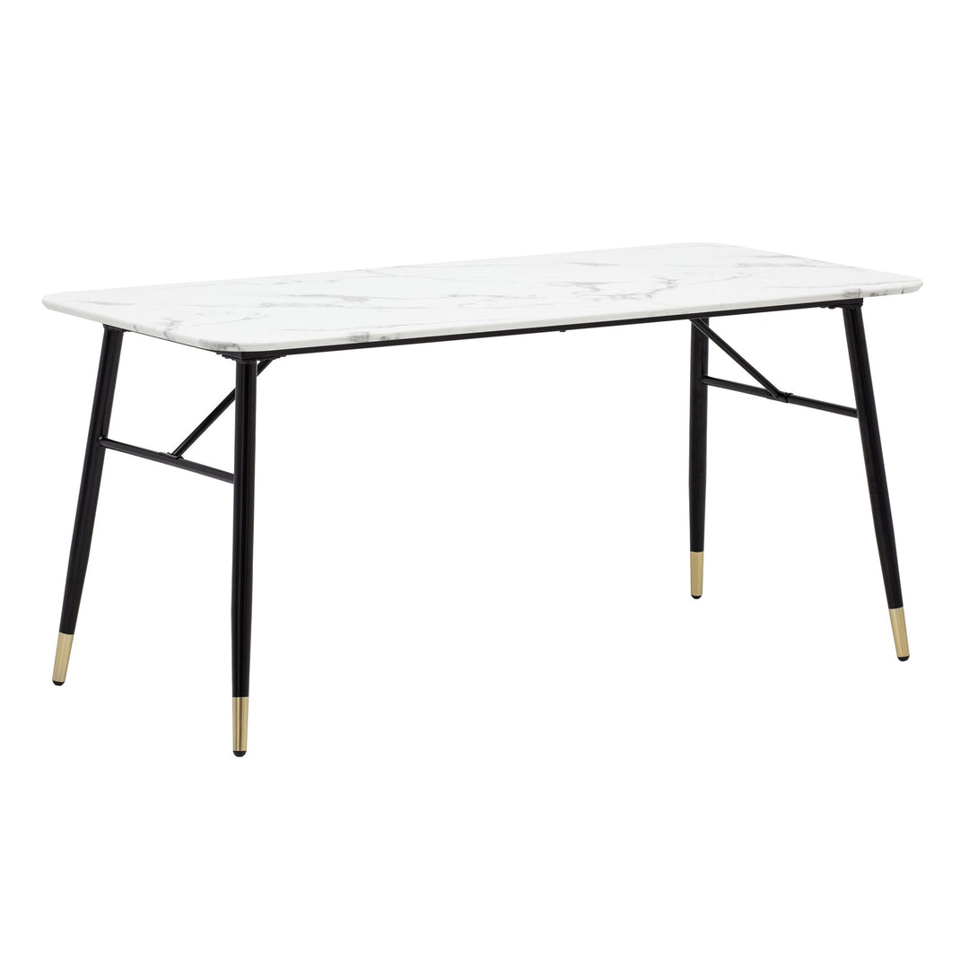 Spisebord med bordplade i hvid marmorlook - 200 x 90 cm - Metalstel