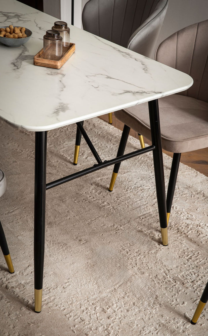 Spisebord med bordplade i hvid marmorlook - 200 x 90 cm - Metalstel