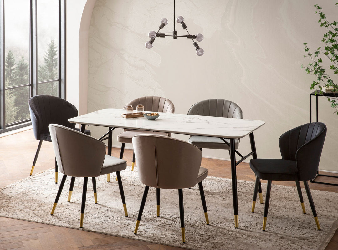 Spisebord med bordplade i hvid marmorlook - 200 x 90 cm - Metalstel