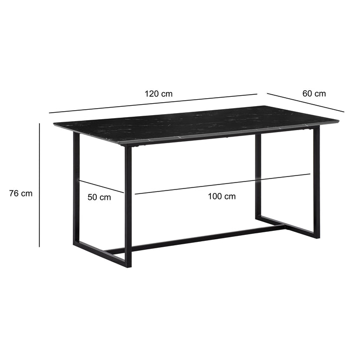 Spisebord med bordplade i sort marmorlook - 120 x 60 cm - Metalstel