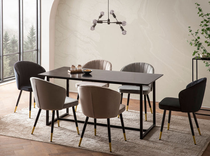 Spisebord med bordplade i sort marmorlook - 120 x 60 cm - Metalstel