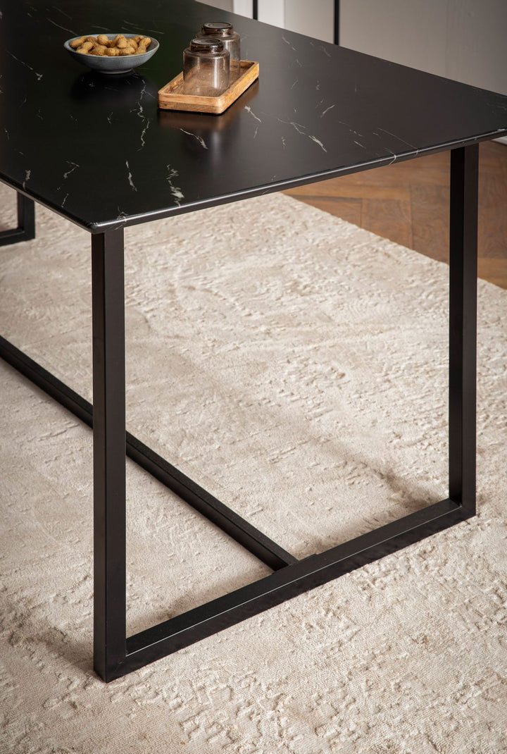 Spisebord med bordplade i sort marmorlook - 120 x 60 cm - Metalstel