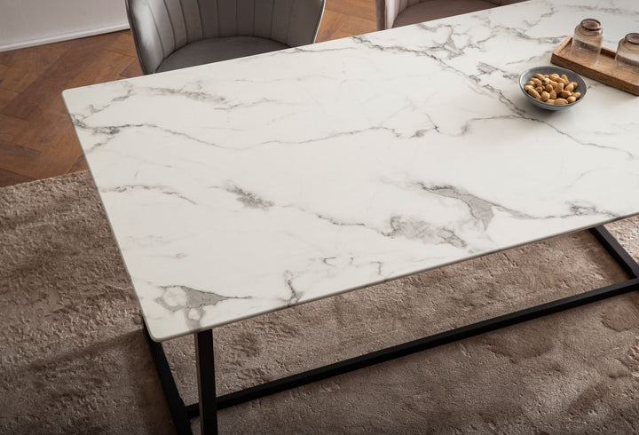 Rektangulært Spisebord 160x80 cm i Hvid Marmorlook – Moderne Designbord med Metalben