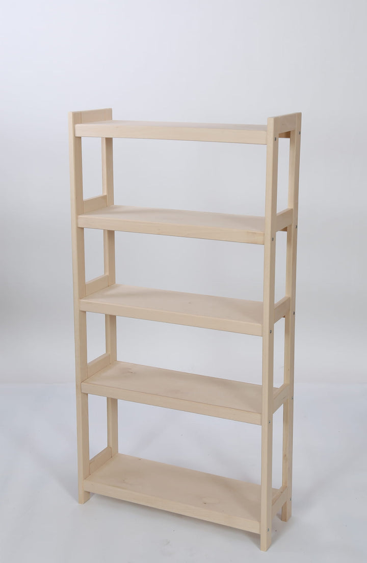 Bogreol i bøgetræ, 5 hylder, 136x80x25 cm