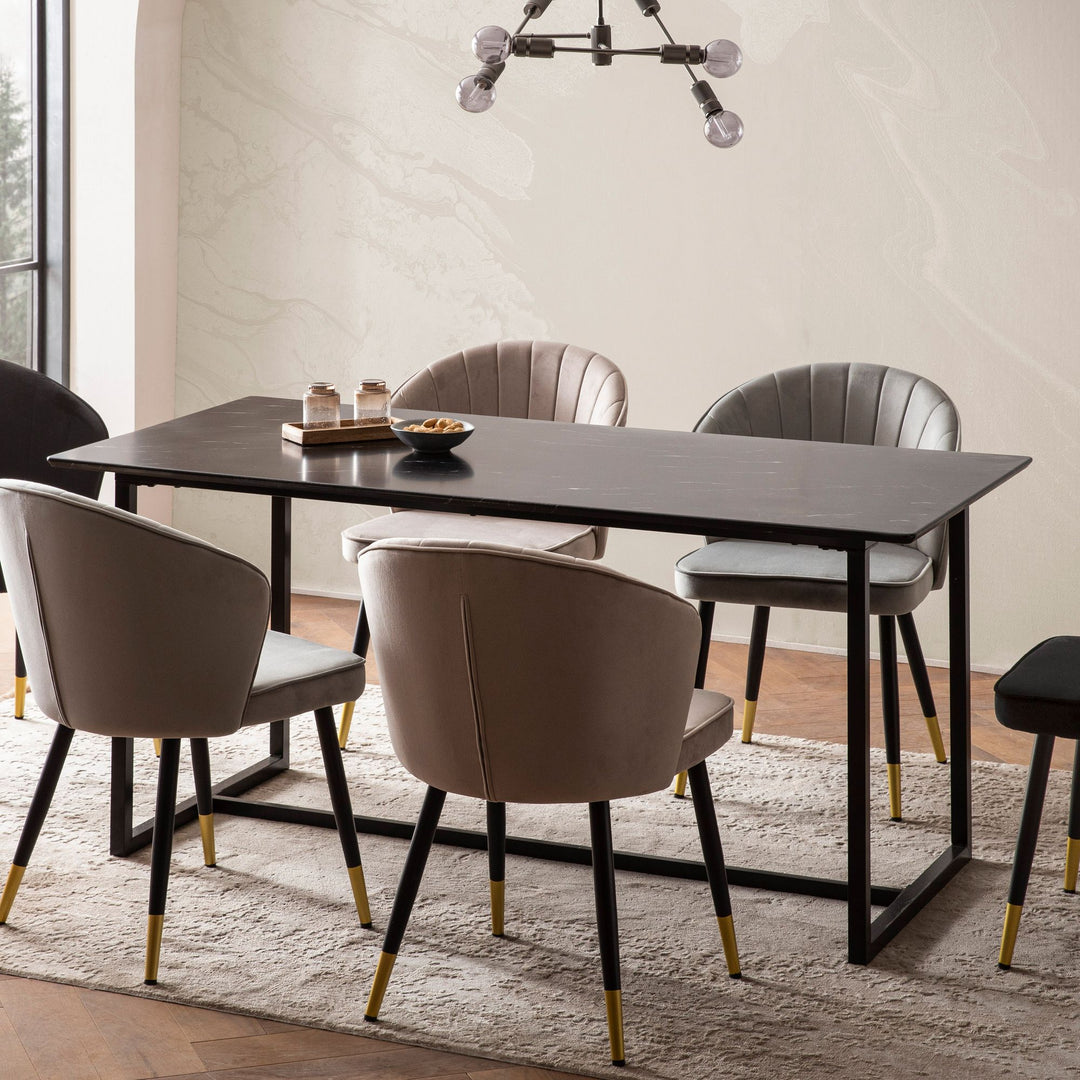 Rektangulært Spisebord 160x80 cm i Sort Marmorlook – Moderne Designbord med Metalben
