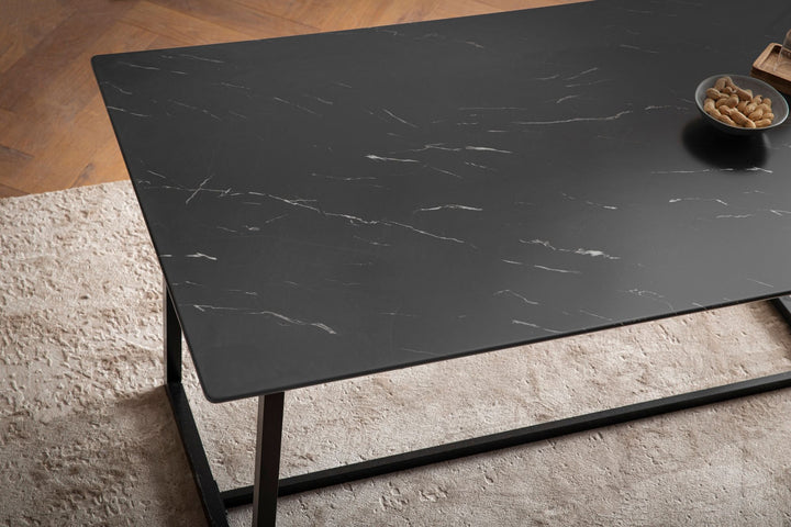 Rektangulært Spisebord 160x80 cm i Sort Marmorlook – Moderne Designbord med Metalben