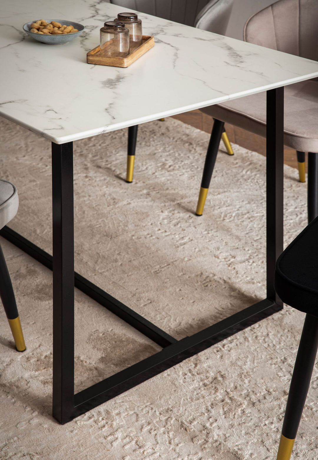 Rektangulært Spisebord 180x90 cm i Hvid Marmorlook – Moderne Designbord med Metalben