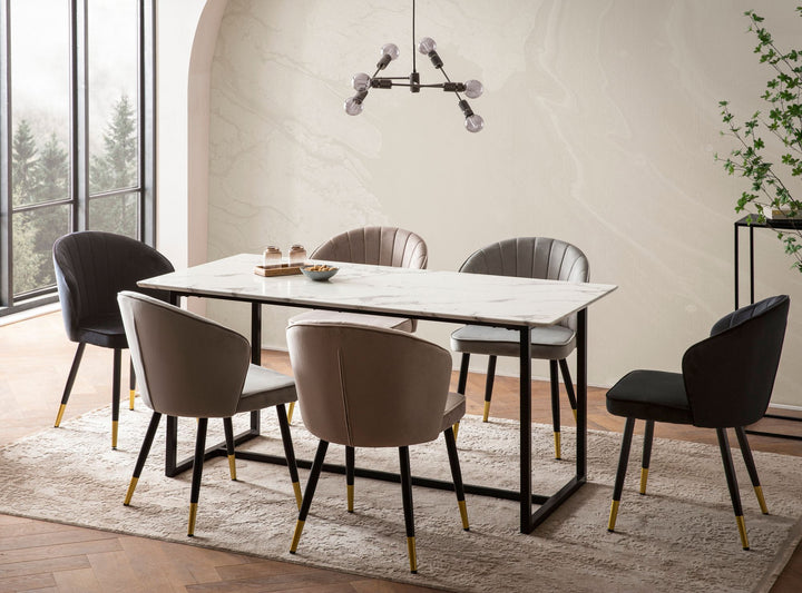 Rektangulært Spisebord 200x90 cm i Hvid Marmorlook – Moderne Designbord med Metalben
