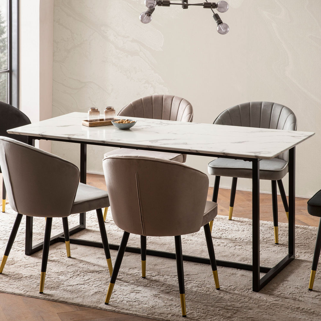 Rektangulært Spisebord 200x90 cm i Hvid Marmorlook – Moderne Designbord med Metalben